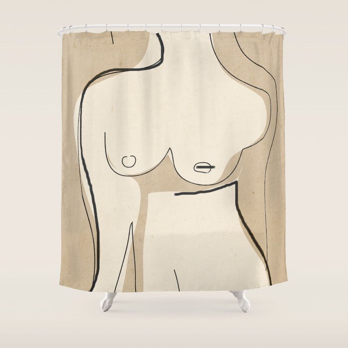 Abstract Line Art Nude Beige Shower Curtain Gallery Image 1