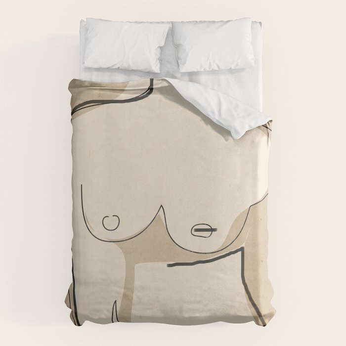 Abstract Line Art Nude Beige Duvet Cover Gallery Image 1