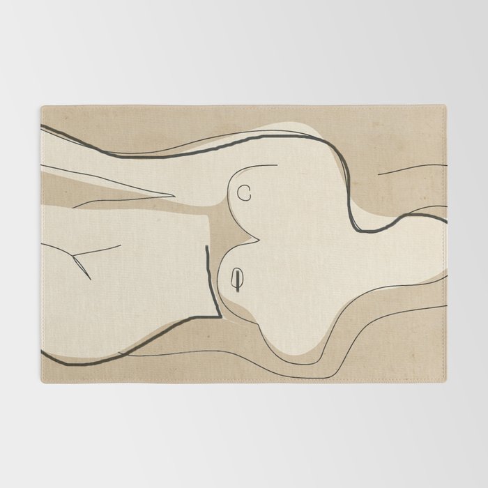Abstract Line Art Nude Beige Rug Gallery Image 2