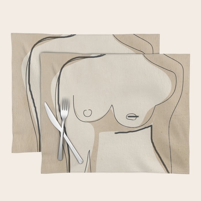 Abstract Line Art Nude Beige Placemat Gallery Image 1