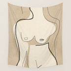 Abstract Line Art Nude Beige Wall Tapestry Gallery Image 4