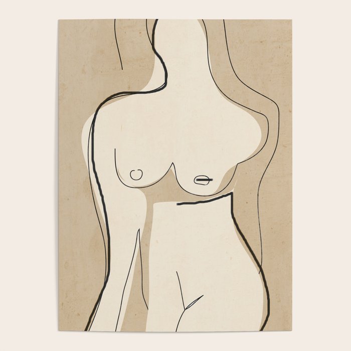 Abstract Line Art Nude Beige Poster Gallery Image 4