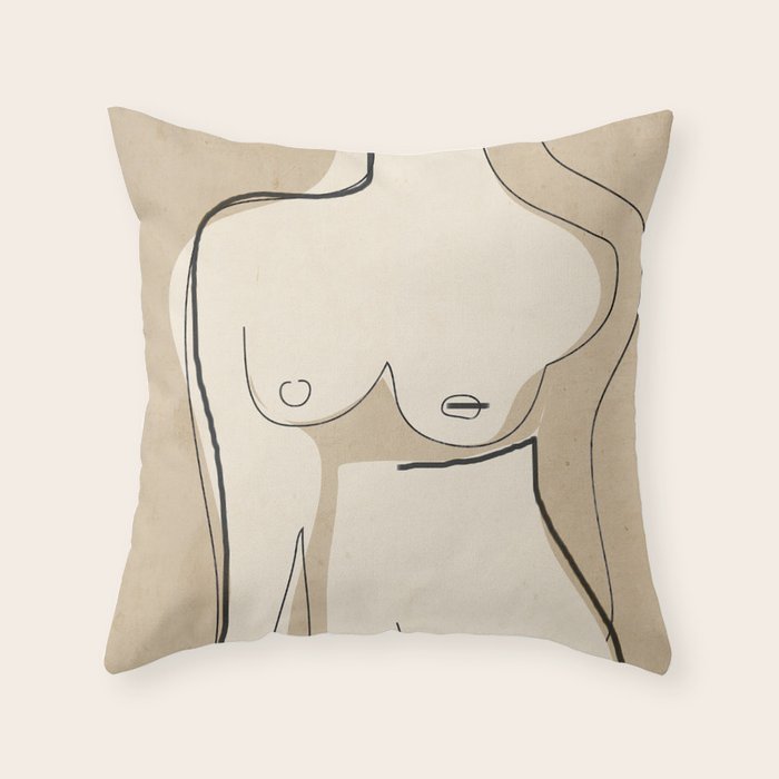 Abstract Line Art Nude Beige Throw Pillow Gallery Image 6