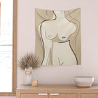 Abstract Line Art Nude Beige Wall Tapestry Gallery Image 2