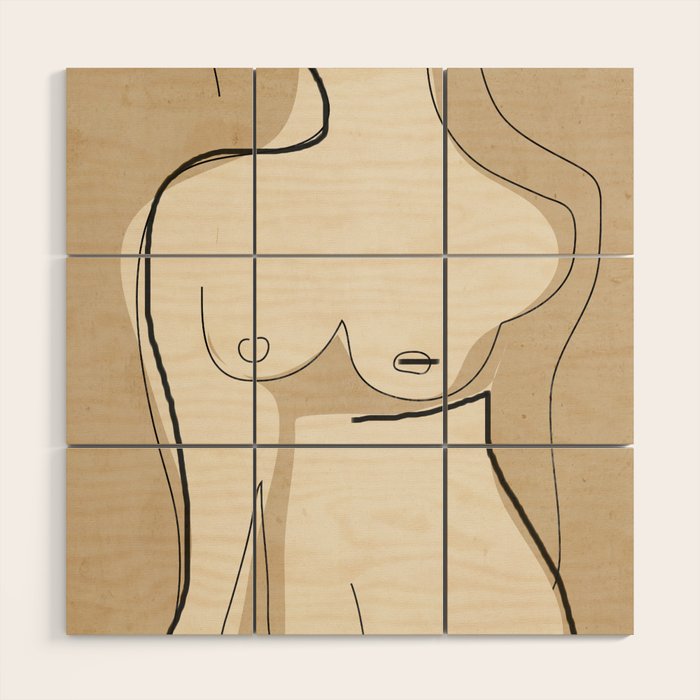 Abstract Line Art Nude Beige Wood Wall Art Gallery Image 1