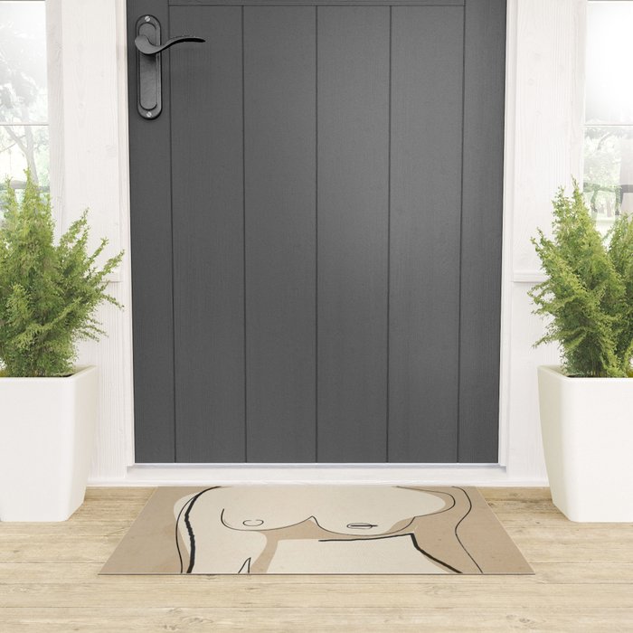 Abstract Line Art Nude Beige Welcome Mat Gallery Image 3