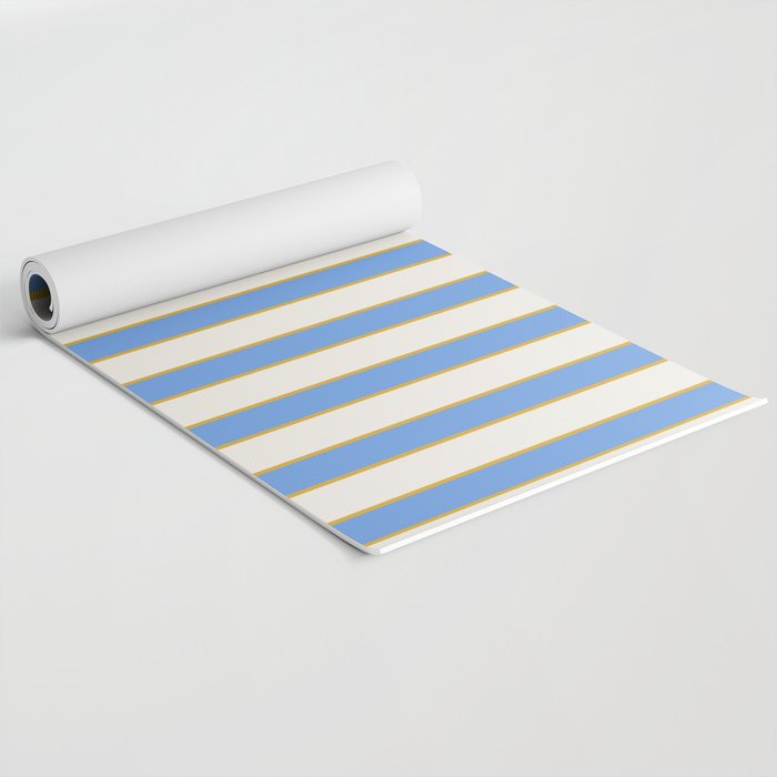 Vintage Cabana Stripe Blue And Gold Stripes Retro Boho Coastal Beach Vibe Yoga Mat Gallery Image 2