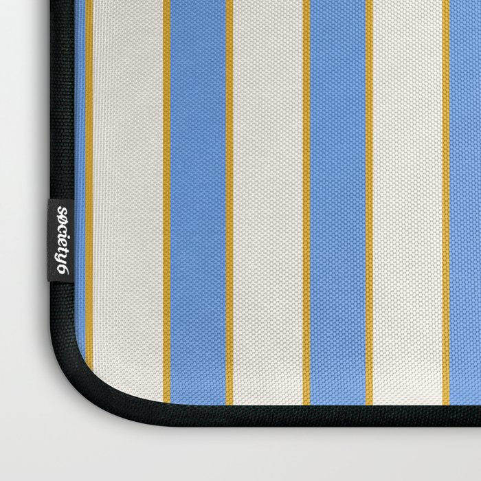 Vintage Cabana Stripe Blue And Gold Stripes Retro Boho Coastal Beach Vibe Laptop Sleeve Gallery Image 3