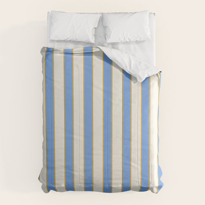 Vintage Cabana Stripe Blue And Gold Stripes Retro Boho Coastal Beach Vibe Comforter Gallery Image 6
