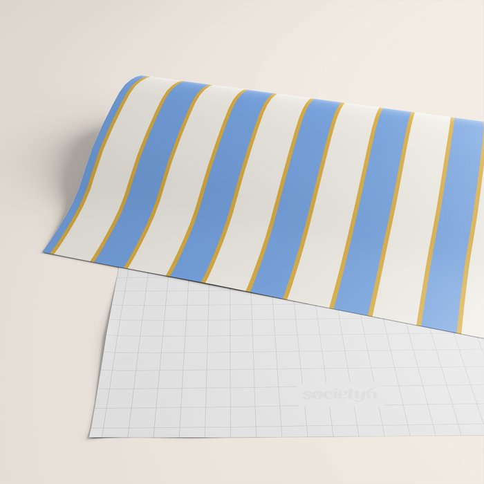 Vintage Cabana Stripe Blue And Gold Stripes Retro Boho Coastal Beach Vibe Wrapping Paper Gallery Image 2
