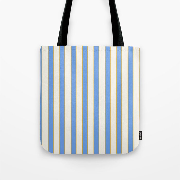 Vintage Cabana Stripe Blue And Gold Stripes Retro Boho Coastal Beach Vibe Tote Bag Gallery Image 1