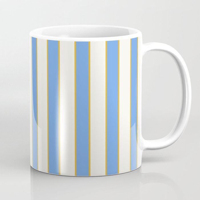 Vintage Cabana Stripe Blue And Gold Stripes Retro Boho Coastal Beach Vibe Coffee Mug Gallery Image 1