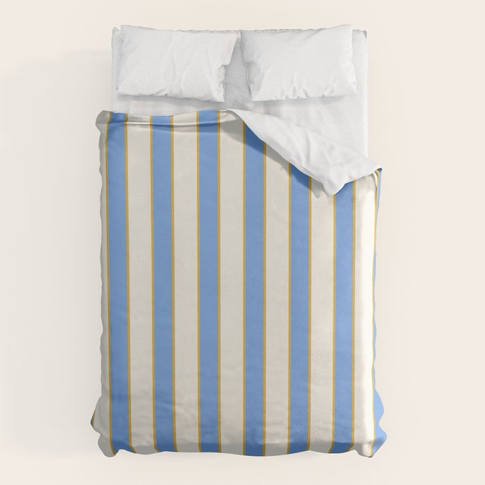 Vintage Cabana Stripe Blue And Gold Stripes Retro Boho Coastal Beach Vibe Duvet Cover