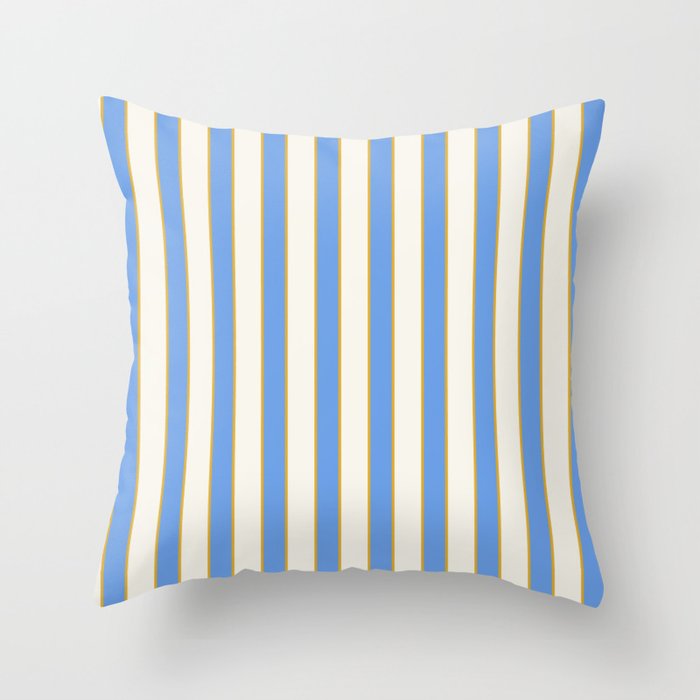 Vintage Cabana Stripe Blue And Gold Stripes Retro Boho Coastal Beach Vibe Throw Pillow Gallery Image 6