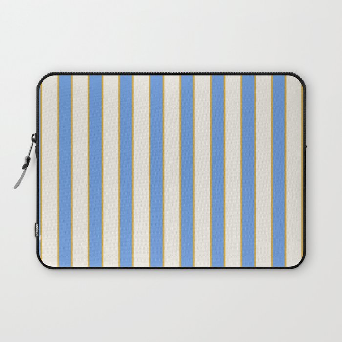 Vintage Cabana Stripe Blue And Gold Stripes Retro Boho Coastal Beach Vibe Laptop Sleeve Gallery Image 1