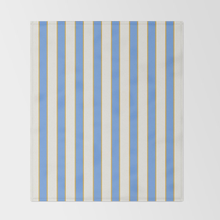 Vintage Cabana Stripe Blue And Gold Stripes Retro Boho Coastal Beach Vibe Throw Blanket Gallery Image 2