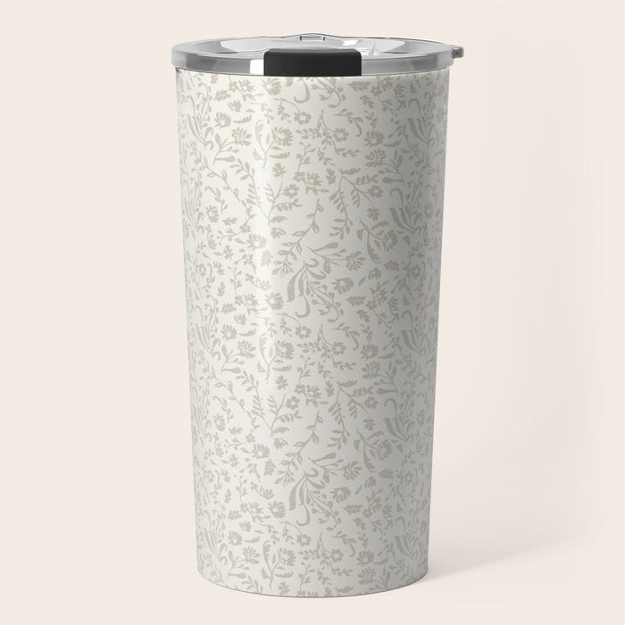 Beige Ditsy Toile Floral Travel Mug Gallery Image 1