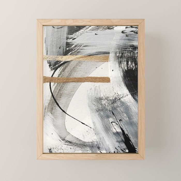 Armor [7]: a bold minimal abstract mixed media piece in gold, black and white Mini Art Print Gallery Image 1