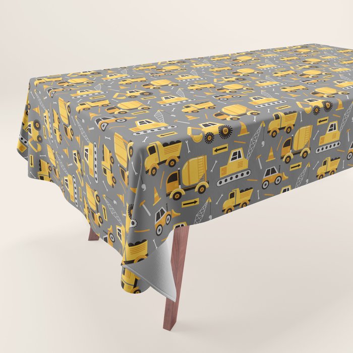 Construction Trucks on Gray Tablecloth Gallery Image 1