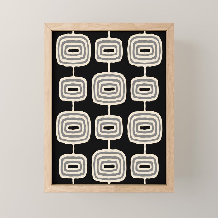 Mid Century Modern Atomic Rings Pattern 234 Decor Black Beige and Gray Mini Art Print Gallery Image 1