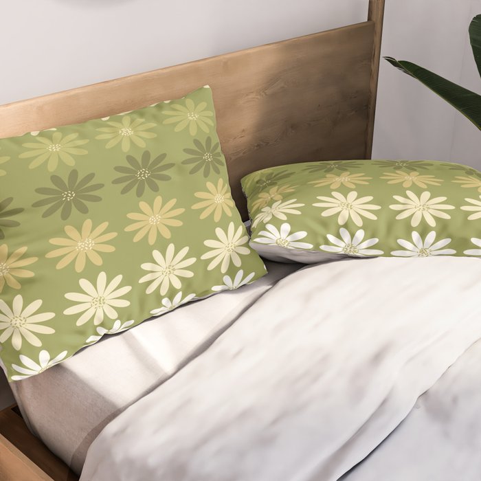 Ombre Abstract Daisies on Olive Green Pillow Sham Gallery Image 2