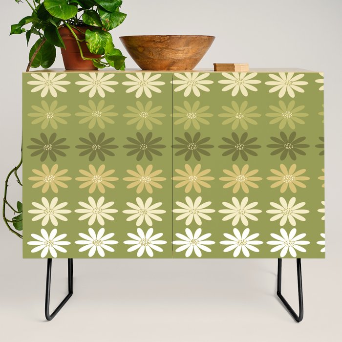 Ombre Abstract Daisies on Olive Green Credenza Gallery Image 2