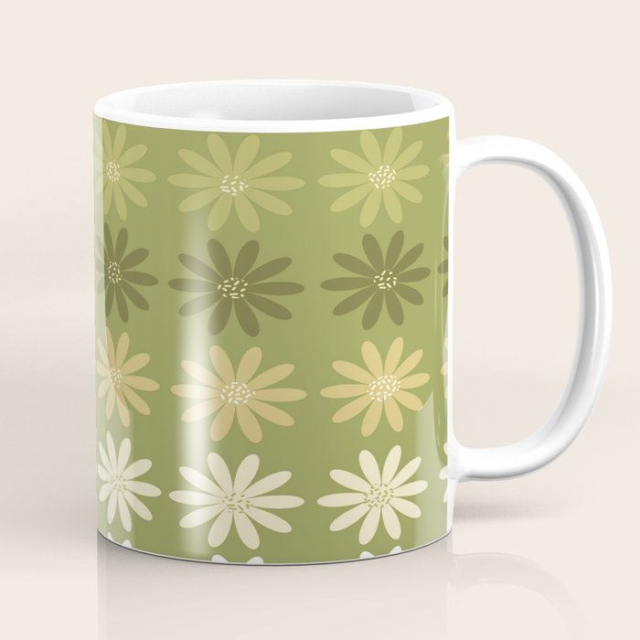 Ombre Abstract Daisies on Olive Green Coffee Mug Gallery Image 1