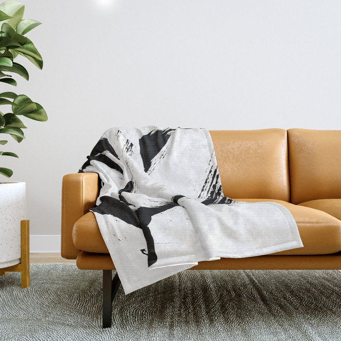Brushstroke 6: a minimal, abstract, black and white piece Throw Blanket Gallery Image 1