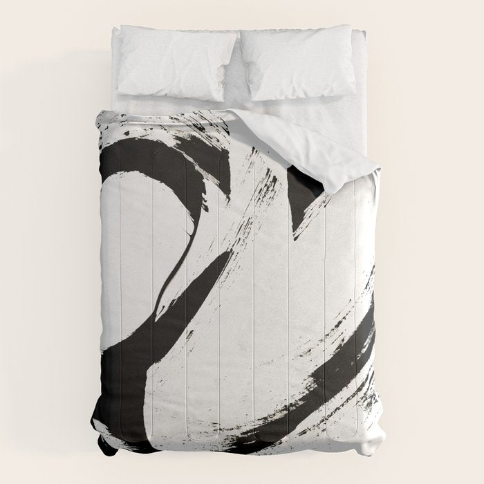 Brushstroke 6: a minimal, abstract, black and white piece Comforter Gallery Image 6