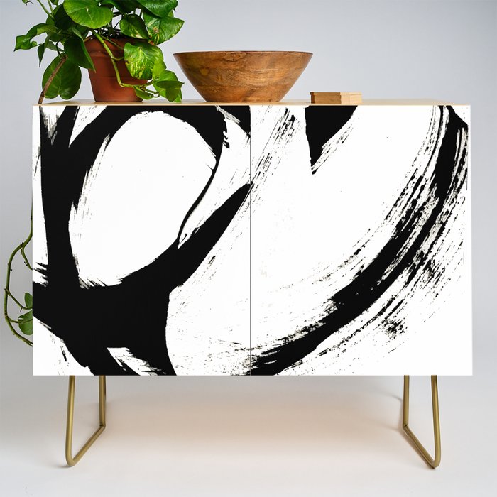 Brushstroke 6: a minimal, abstract, black and white piece Credenza Gallery Image 1