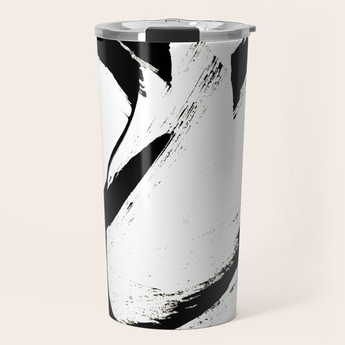 Brushstroke 6: a minimal, abstract, black and white piece Travel Mug Gallery Image 1