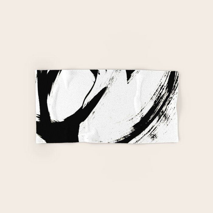 Brushstroke 6: a minimal, abstract, black and white piece Bath Towel Gallery Image 1