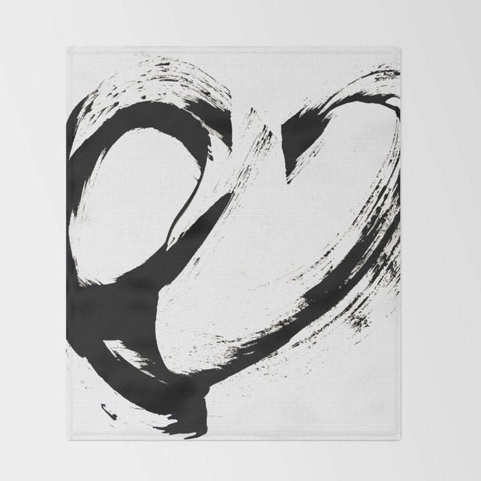 Brushstroke 6: a minimal, abstract, black and white piece Throw Blanket Gallery Image 2