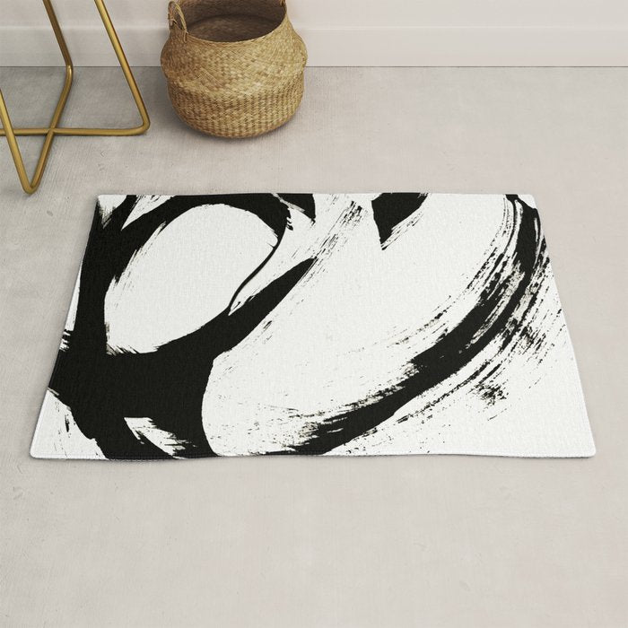 Brushstroke 6: a minimal, abstract, black and white piece Rug Gallery Image 1
