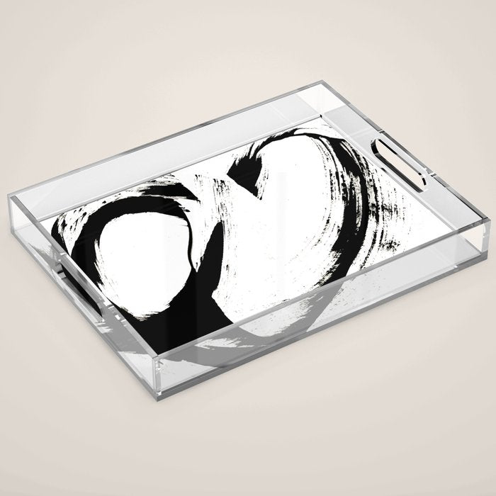 Brushstroke 6: a minimal, abstract, black and white piece Acrylic Tray Gallery Image 1