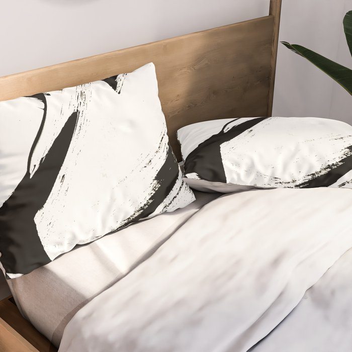 Brushstroke 6: a minimal, abstract, black and white piece Pillow Sham Gallery Image 2