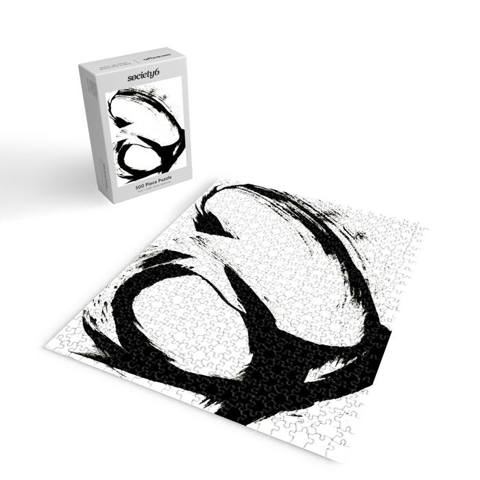 Brushstroke 6: a minimal, abstract, black and white piece Jigsaw Puzzle Gallery Image 2