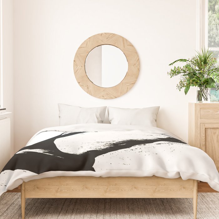 Brushstroke 6: a minimal, abstract, black and white piece Duvet Cover Gallery Image 3