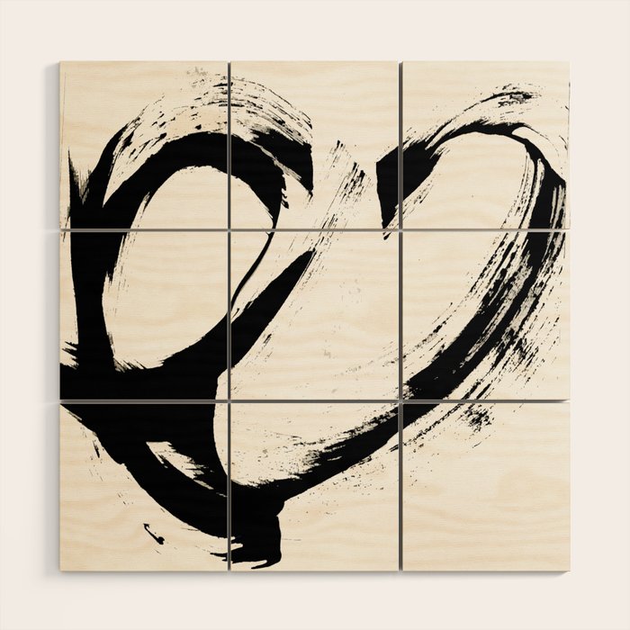 Brushstroke 6: a minimal, abstract, black and white piece Wood Wall Art Gallery Image 1
