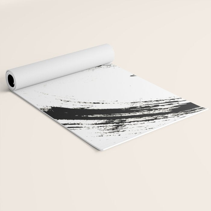 Brushstroke 6: a minimal, abstract, black and white piece Yoga Mat Gallery Image 2