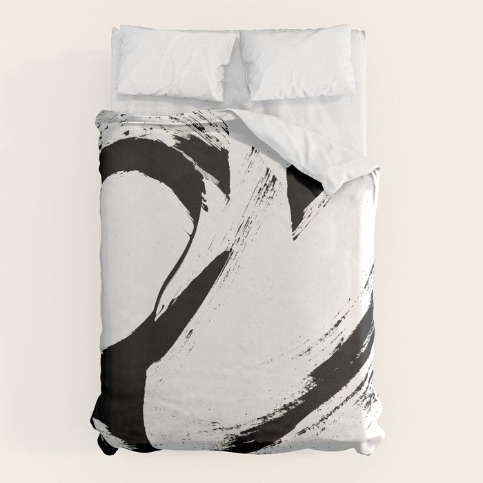 Brushstroke 6: a minimal, abstract, black and white piece Duvet Cover Gallery Image 1