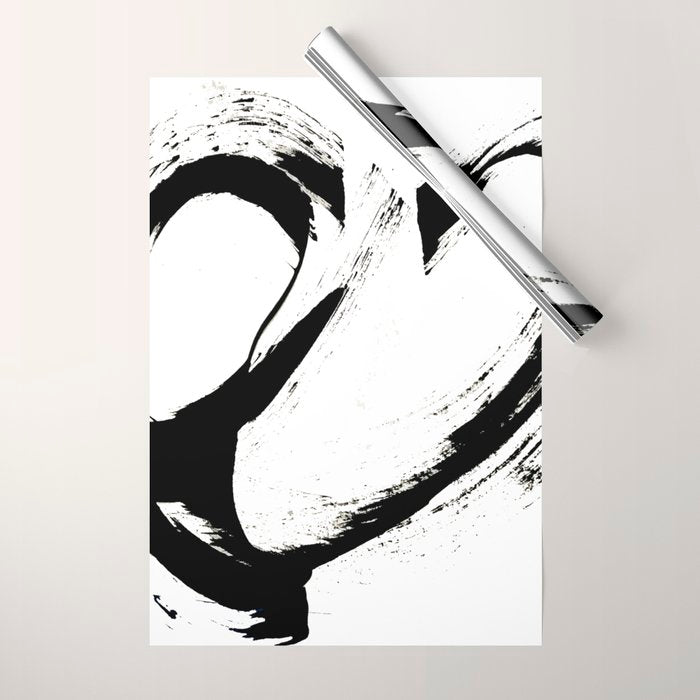 Brushstroke 6: a minimal, abstract, black and white piece Wrapping Paper Gallery Image 1