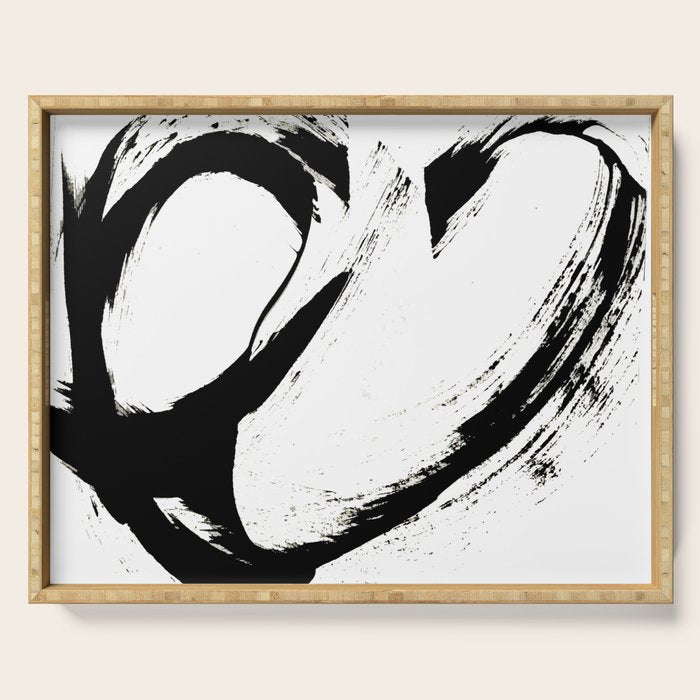 Brushstroke 6: a minimal, abstract, black and white piece Serving Tray Gallery Image 1