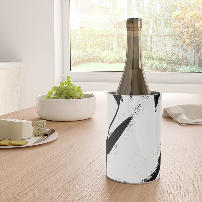 Brushstroke 6: a minimal, abstract, black and white piece Wine Chiller Gallery Image 4