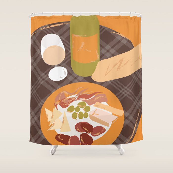 Charcuterie, Wine and Baguette Shower Curtain Gallery Image 1