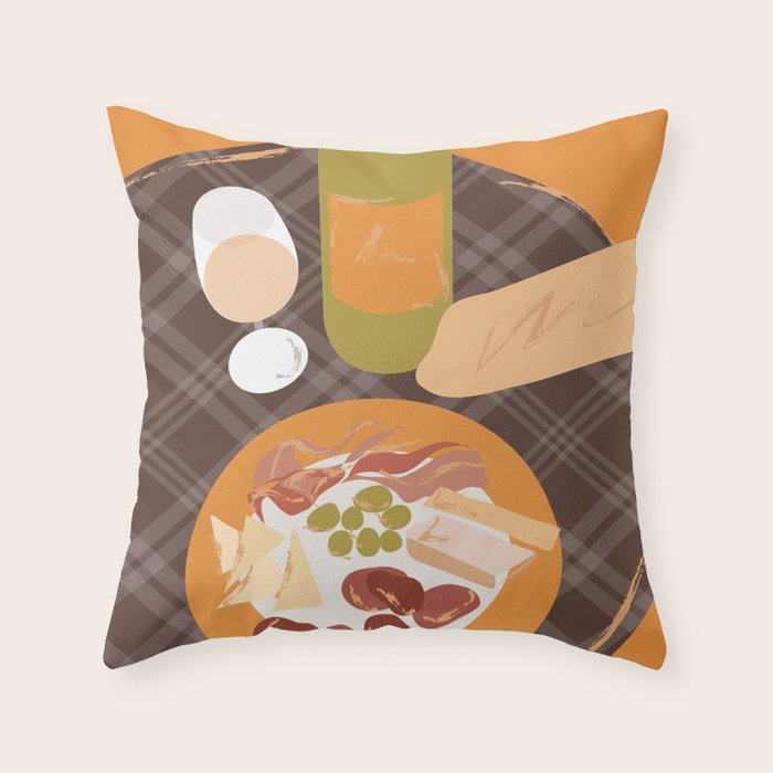 Charcuterie, Wine and Baguette Throw Pillow Gallery Image 1