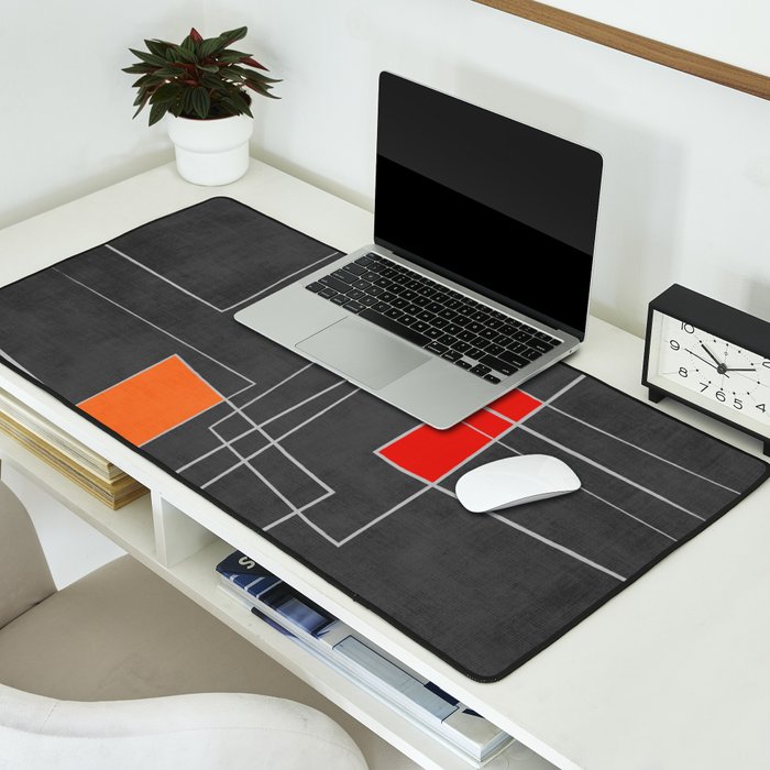 Dark Gray Colorful Shapes White Lines Artwork Desk Mat Gallery Image 2