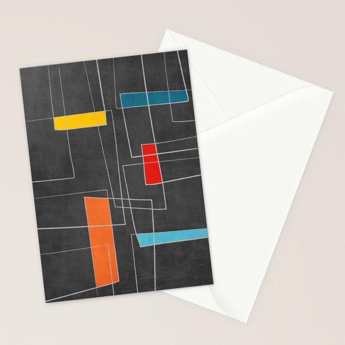 Dark Gray Colorful Shapes White Lines Artwork Stationery Card Gallery Image 2