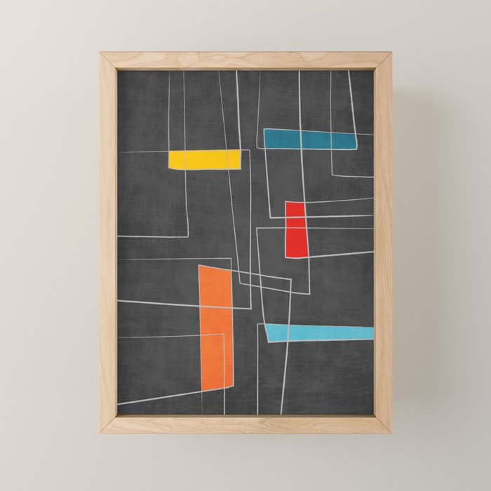 Dark Gray Colorful Shapes White Lines Artwork Mini Art Print Gallery Image 1