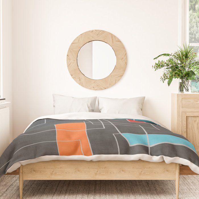 Dark Gray Colorful Shapes White Lines Artwork Duvet Cover Gallery Image 3
